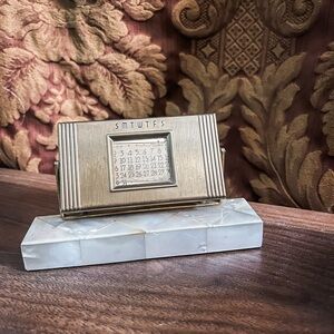 Vintage Brass Perpetual Calendar on Mother of Pearl Base